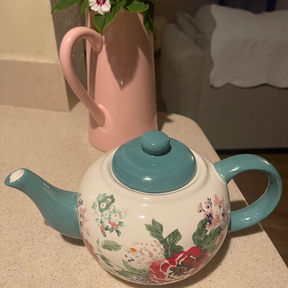 The Pioneer Woman Teal and Cream Floral Teapot - Picture 7 of 13